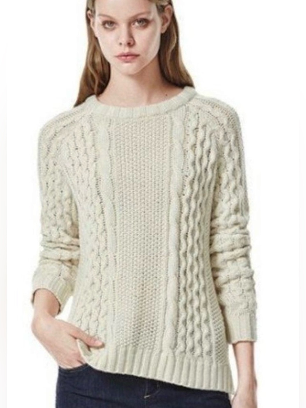 Theory Alpaca Sweater Size TP Small Raglan Sweater Cable Knit
Cream